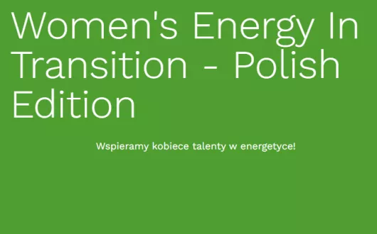 biały napis na zielonym tle Women's Energy in Transition