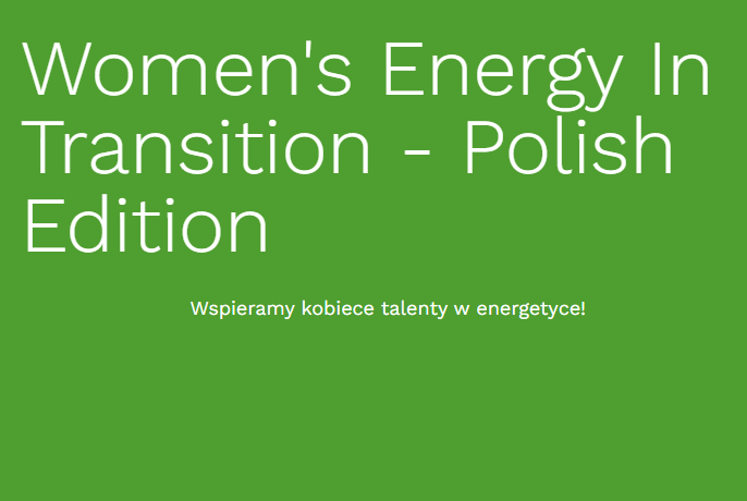 biały napis na zielonym tle Women's Energy in Transition