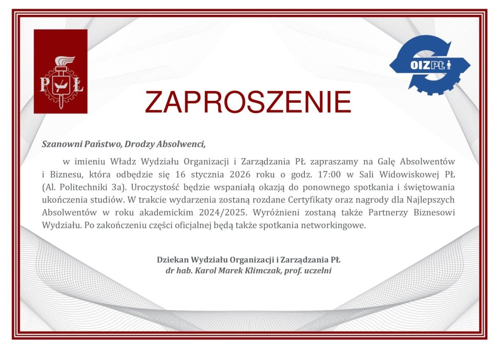 zaproszenie gala absolwenta