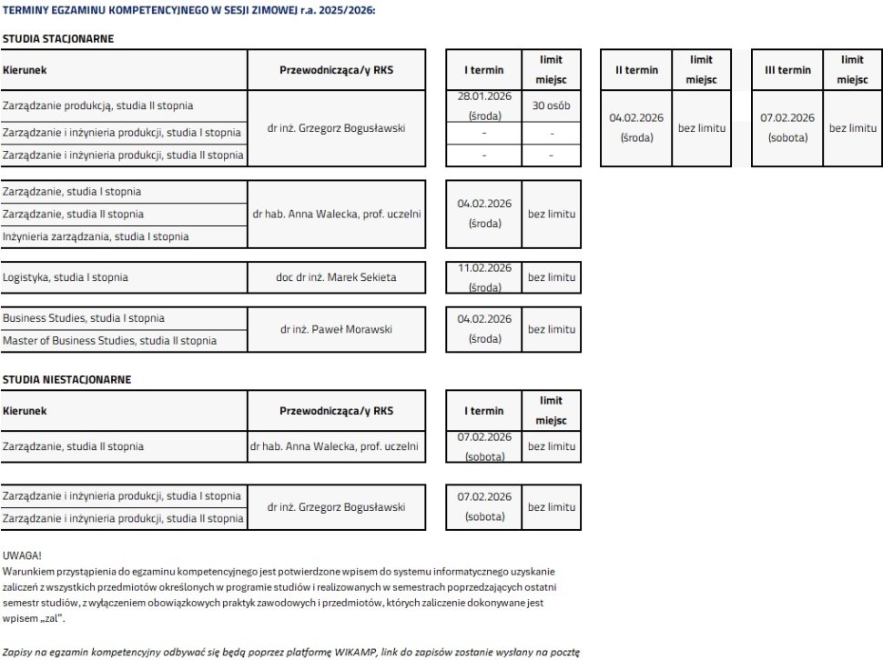 terminy egzaminów kompetencyjnych